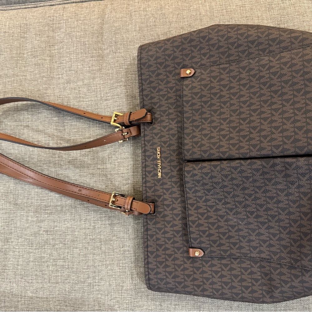 Michael Kors Dark Brown Patterned Tote and Monogram Wallet